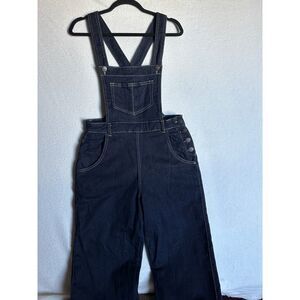 💙 Hell Bunny Dark Wash Denim Wide-Leg Overalls Jumpsuit - Women’s Size M